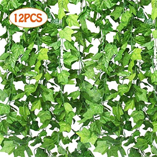 Phetron 12 Branch (Each 91 inch) Artificial Ivy Leaf Garlands Hanging Plants, Artificial Greenery Fake Ivy Artificial Vine, Artificial Leaf for Wedding Party Garden Outdoor or Wall Decoration