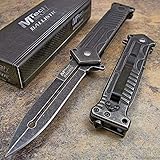 MTECH Tactical Stonewashed Dagger Spring Assisted Opening Rescue Pocket Knife