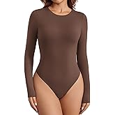 Avidlove Women's Crew Neck Long Sleeve Bodysuits Basic Slim Tops Double Lined Thong Bodysuit