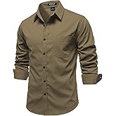 JEMITOP Mens Stretch Vintage Aged Style Shirts Casual Soft Long Sleeve Button Down Shirt with Pocket