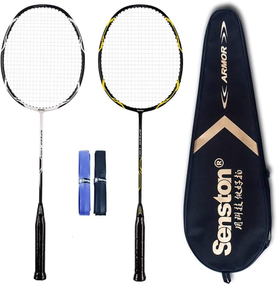 Senston - High Grade 2 Player Graphite Badminton Racket Set - Including 1 Badminton Bag/2 Rackets/2 Grip(Blue+Yellow) : Sports & Outdoors