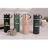 ECOLUNCHER 500ml Vacuum Flask Set with 2 Stainless Steel Cups – Leak-Proof Insulated Thermo Bottle, Double-Wall Vacuum, Keeps Drinks Hot or Cold for Hours, BPA-Free, Travel & Outdoor Use (black)