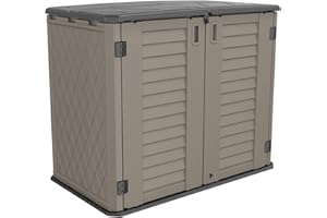 HOMSPARK Storage Shed Weather Resistance, Multi-Purpose Outdoor Storage Cabinet for Backyards and Patios, Horizontal Storage Shed for Lawnmower, Patio Accessories (Coffee, Large - 26 cu.ft)