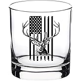 Rogue River Tactical USA Tattered Flag Buck Deer Hunting Old Fashioned Glass Drinking Cup Gift For Hunter