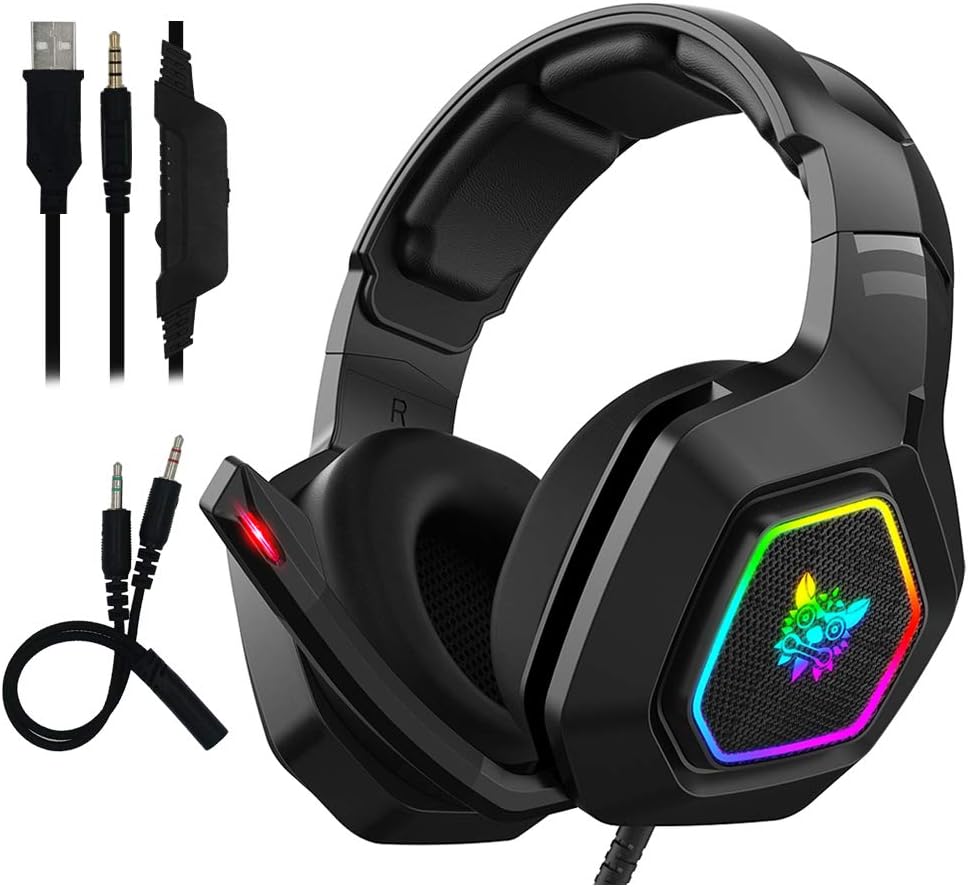 RGB Gaming Headset - FAGORY Gaming Headphone PC USB 3.5mm PS4/Xbox/PC Headsets with 50MM Driver, Surround Sound & HD Microphone, Noise Cancellation Over Ear Compatible with Nintendo Laptop Mac