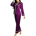 Lonxu Silk Satin Womens Pajama Sets Button Down Sleepwear Loungewear XS~3XL