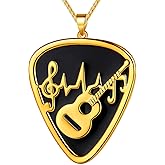 beautlace Guitar Pick Necklace Silver/18K Gold/Black Gun Plated Guitar with Music Note Pendant Jewelry for Music Lover Men and Women KP0157