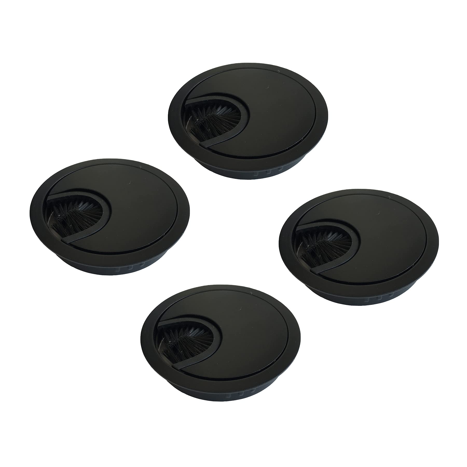 LIKERAINY Cable Bushing Desk Table Grommets Round Ø60mm Cable Outlet Tidy Cover Insert Wire Organiser in Metal Anodised Black Pack of 4
