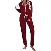 SWOMOG Womens Pajamas Set Long Sleeve Sleepwear Button Down Nightwear Soft Joggers PJs Sets with Pockets Lounge Sets