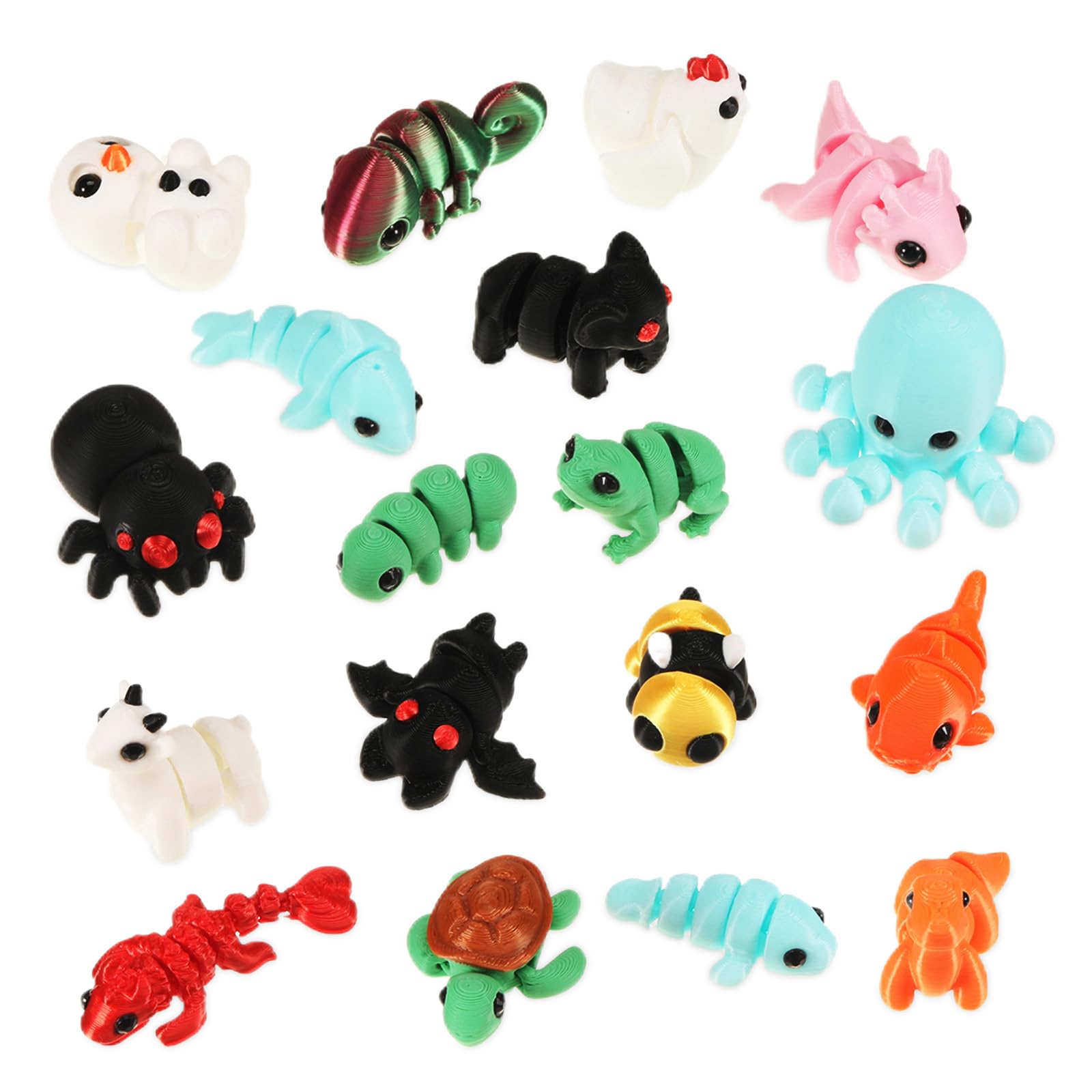 ueslwser 18Pcs 3D Printed Animals, 3D Printed Fidget Toy, Colorful Joint Flexible Animals Figurines, 3D Printed Toys for Home and Office Decoration Photographic Prop (Random Style and Color)