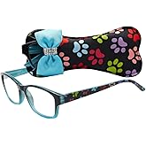 Select-A-Vision Dog Bone Square Reading Glasses w/Colorful Pawprints, Blue, +2.00