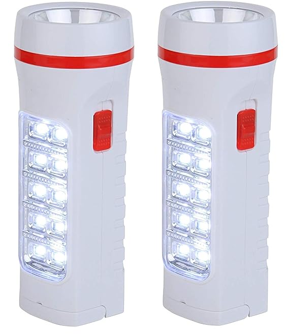 Docoss- Pack Of 2-2 In 1 Rechargeable Torch Portable Bright Emergency Light 10 Led With Torch + Emergency Light,White