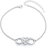 DAOCHONG I Love You Mom S925 Sterling Silver Heart Infinity Bracelet for Mother Mama Mommy Mum Birthday Jewelry Gift