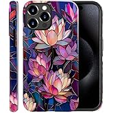 Case for iPhone 15 Pro Max,Glossy Case Cover for Women Girls,Drop Scratch Protective-Stained Glass Lotus Flower