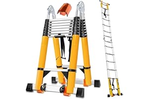 NUNET 20FT A Frame Telescoping Ladder, Portable Type-A Collapsible Extension Ladder w. Double Balance Bars, Securing Straps, Wheels & Tools Bag, EN131 Certified Step Ladder (8+8Foot Step) (2025 Upgraded)