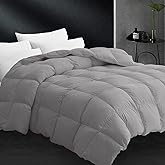 CYMULA Queen Size Feather Down Comforter - All Season Dark Grey Duvet Insert, Lightweight Box Stitched, Fluffy Breathable, Ultra Soft Quiet Hotel Style with 8 Tabs(90" x 90")