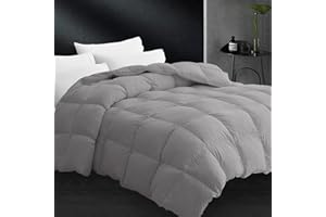 CYMULA Queen Size Feather Down Comforter - All Season Dark Grey Duvet Insert, Lightweight Box Stitched, Fluffy Breathable, Ultra Soft Quiet Hotel Style with 8 Tabs(90" x 90")