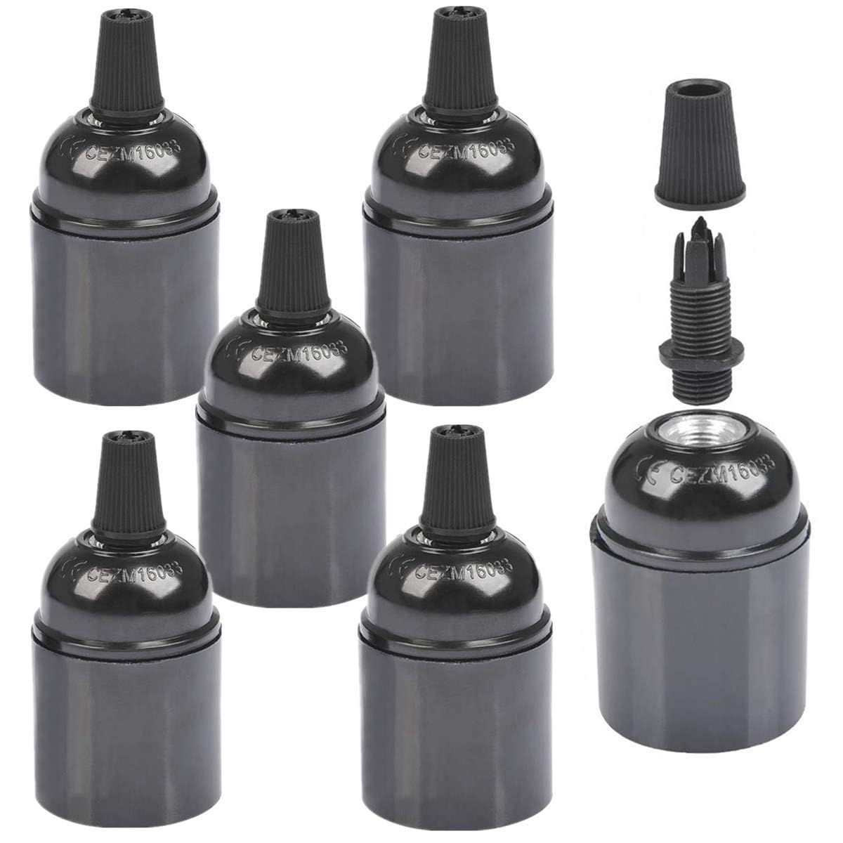 6-Pack Bakelite Lamp Holder E26/ E27 Light Socket Vintage Bulb Socket ES Screw Lampholder for Ceiling/Pendent/Floor/Hanging Lights - Black