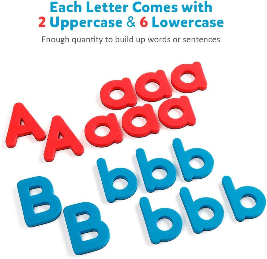 Coogam Magnetic Letters 208 Pcs with Magnetic Board and Storage Box - Uppercase Lowercase Foam Alphabet ABC Magnets for Fridge Refrigerator - Educational Toy Set for Classroom Kids Learning Spelling: Toys & Games