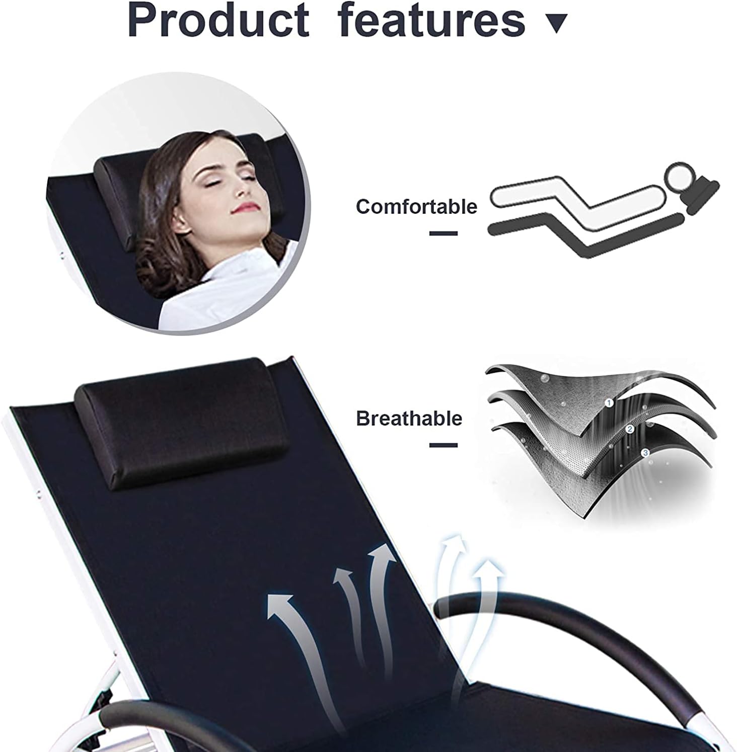 Seaipen Chaise Lounge Chair Outdoor with Head Pillow Set of 2, Patio Lounge Chair, 2021 Material Innovation and Upgrade，Waterproof, Sit-up Function : Garden & Outdoor