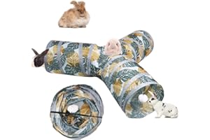NANEEZOO Bunny Tunnels & Tubes Collapsible 3 Way Rabbit Hideout Small Animal Activity Tunnel Toys - for Dwarf Rabbits Bunny Guinea Pigs Kitty (Print Color)