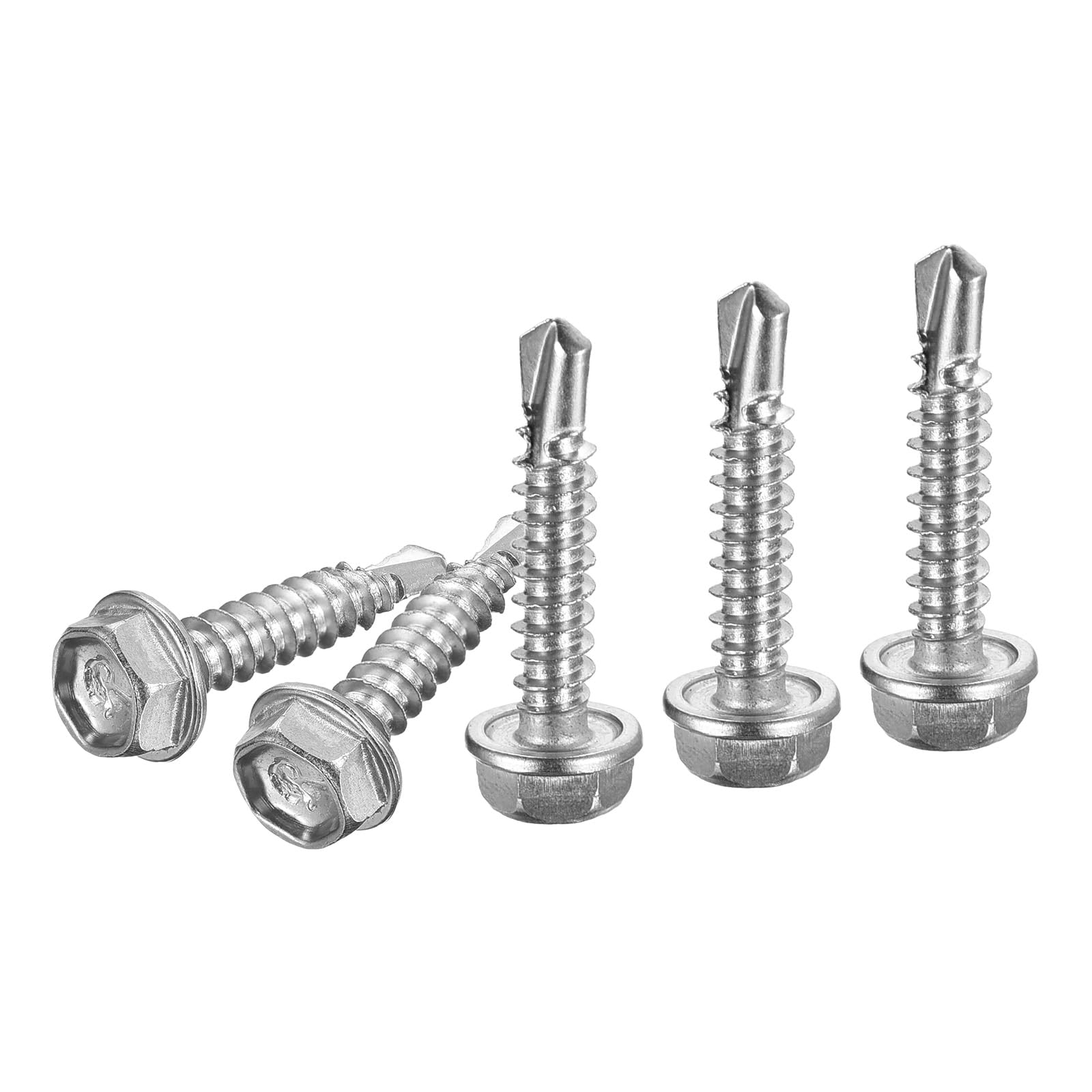 DTGN #8x1" Hex Washer Head Self Drilling Screws - 60Pack - Good for Machine - 410 Stainless Steel - Self Tapping Sheet Metal Screws