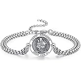 ADMETUS 925 Sterling Silver Patron Saint Bracelets | Amulet Protection Jewelry for Men with Double 7"+2" Rolo Chain