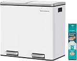 SONGMICS Recycling Bin Double Trash Can 2 x 24L with Soft-Close Lids White
