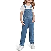 Haloumoning Girls Denim Overalls Kids Sleeveless Jumpsuits Rompers Crisscross Bib Overall with Pockets 5-14 Years