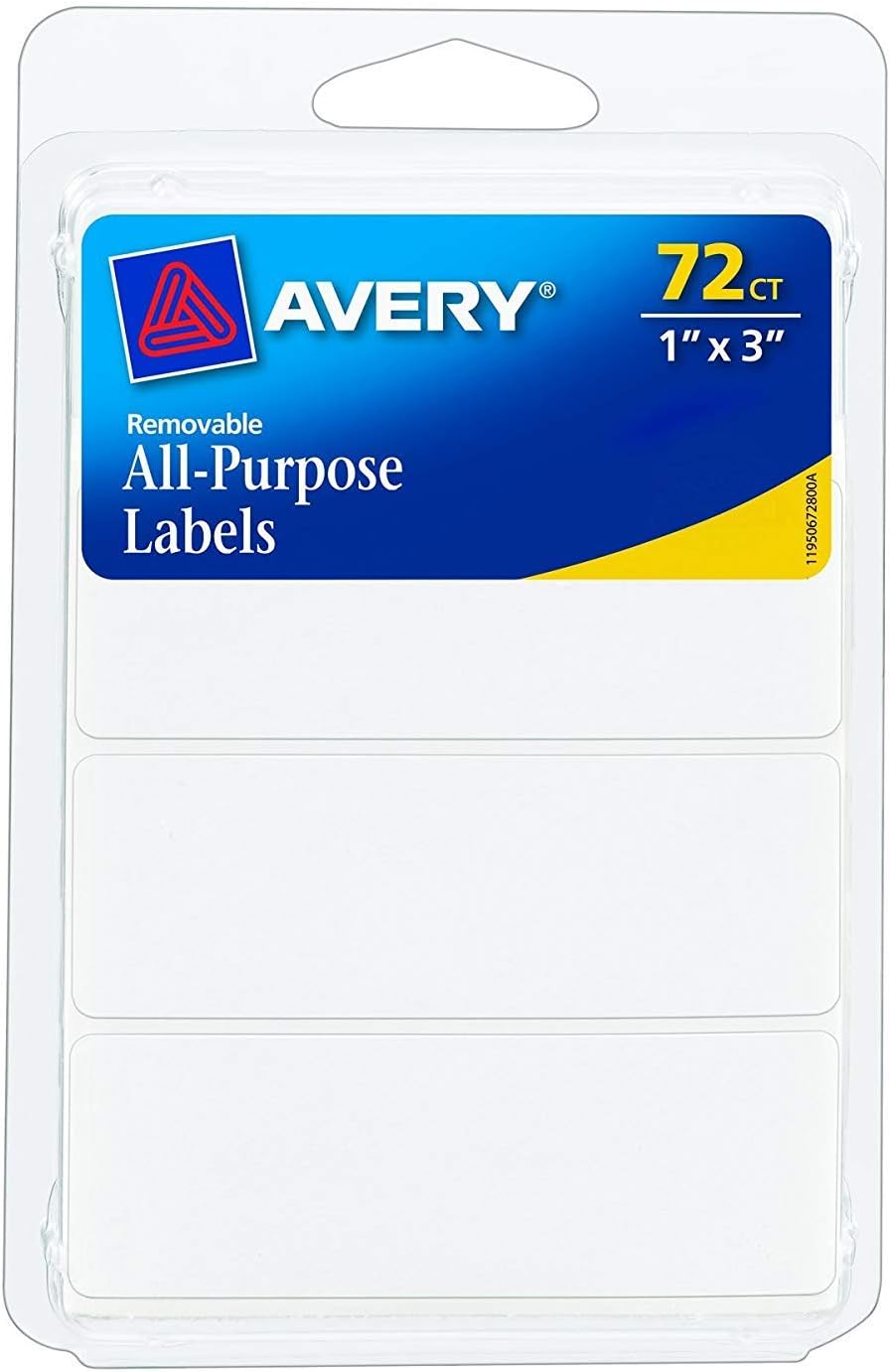 Avery Removable Writable Rectangular Labels, 1 x 3 Inch, White - 1 (6728) : All Purpose Labels : Office Products