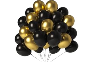LYNSP Black and Gold Balloons 100 Pack 12 Inch Metallic Chrome Black Gold Latex Helium Balloons for Birthday Wedding Christmas New Year Party Decorations