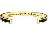 Remember Who The F You Are Color Bracelets Stainless Steel Inspirational and Motivational Bangle with Hidden Message Engraved Jewelry Gift for Women Sisters Friends Mantra Personalized Bracelets