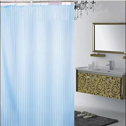 Yellow Weavestm Pvc Blue Self Stripes Shower Curtain 52 X 82 Inches - 8 Hooks