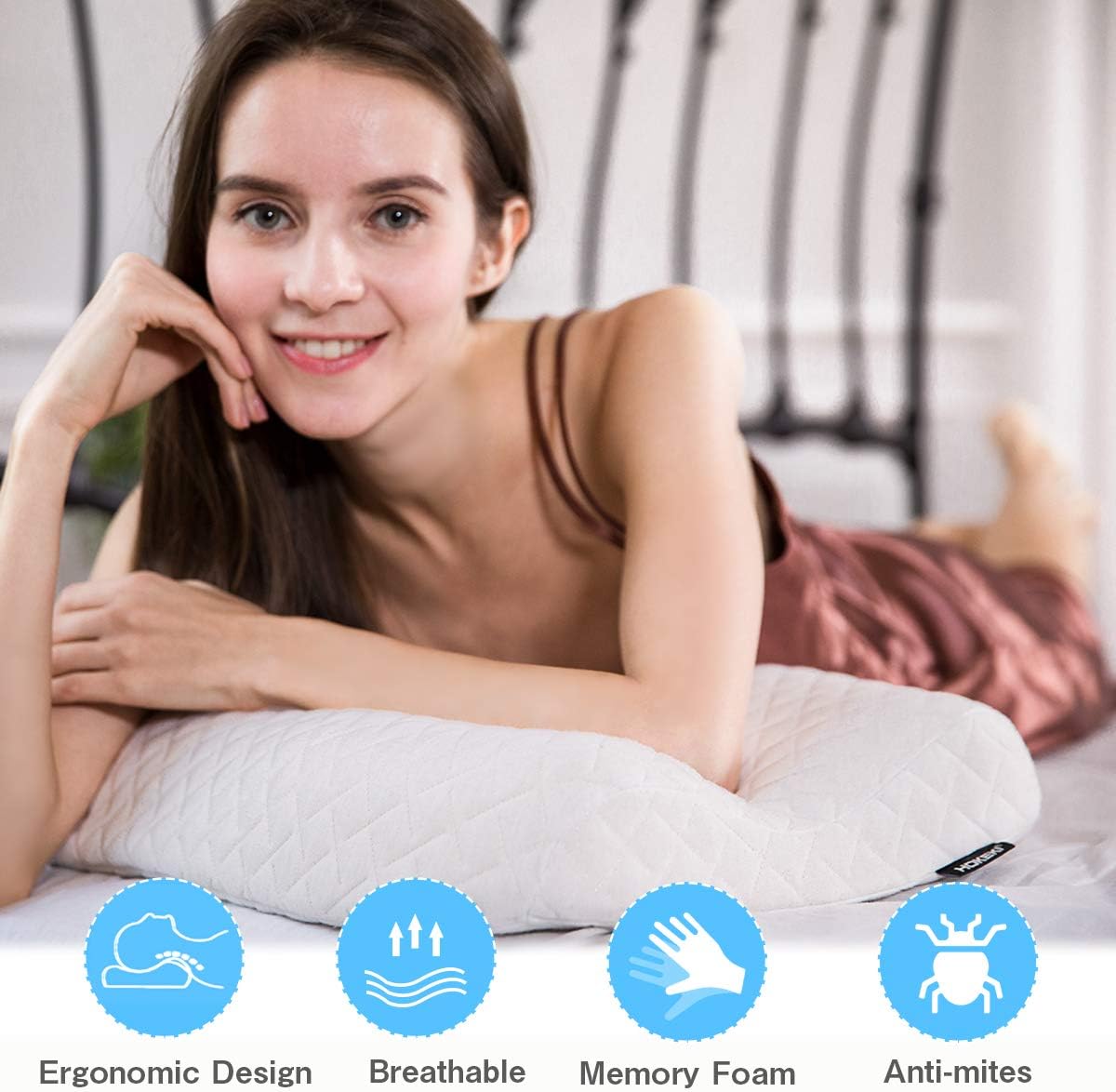 HOKEKI Pillow Ergonomic Cervical Sleeping Pillow for Neck Pain Support for Back, Stomach, Side Sleepers Premium Memory Foam Pillow Removable and Washable Cover White(Standard Size): Home & Kitchen