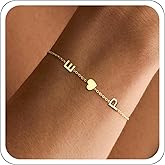 Gold Initial Bracelets for Women - Initial Bracelet Valentines Day Gifts for Her Teens Mothers Day Gifts for Mom Grandma Best Friend Birthday Gift for Women with 2 Initials Link Bracelet for Girlfriend Daughter