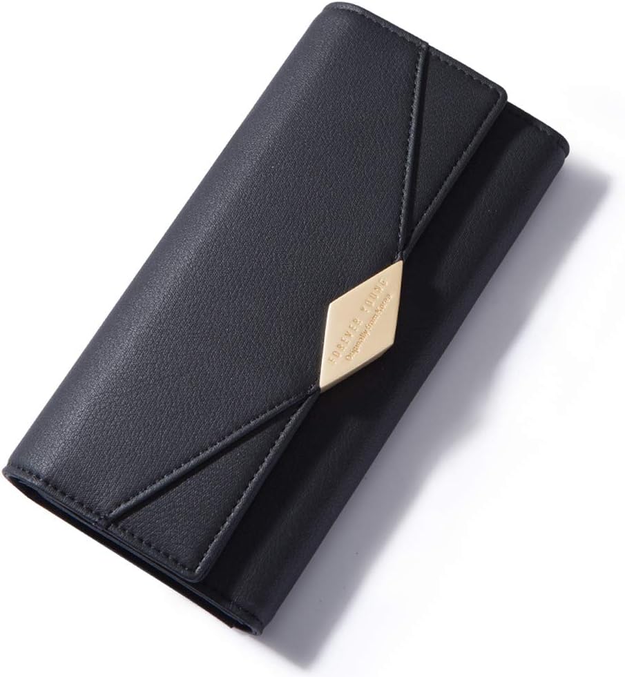 AISIKA Womens Wallet RFID Blocking Vegan Leather Trifold Multi Card Long Wallets (Black)