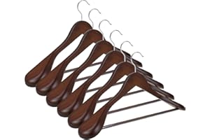 Homa Jia 6 Pack Wide Shoulder Wooden Suit Hangers, Luxury Soild Extra Large Wooden Hangers for Closet, Extra Large & Non-Slip Bar Wood Hangers for Coat, Suit, Overwear Cloth, 360 Degree Hooks, Retro