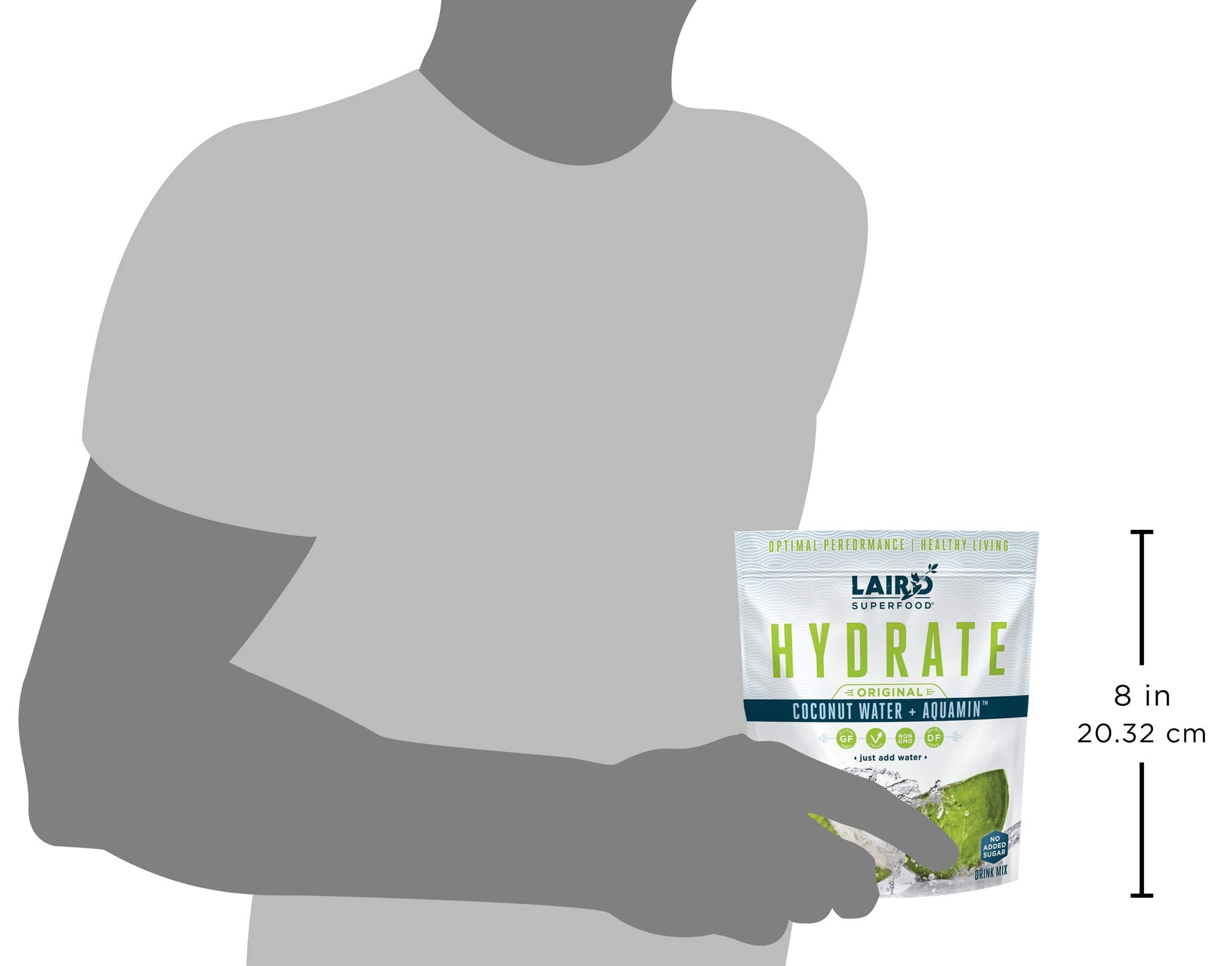 Laird Superfood HYDRATE Coconut Water Powder Drink Supplement with Coconut Water and Auqamin, All Natural, No Added Sugars, Gluten-Free, Non-GMO, Vegan, 8 oz. Bag, Pack of 1