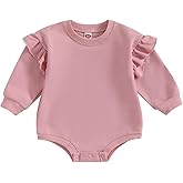 Lamuusaa Newborn Baby Girl Clothes Long Sleeve Romper Crewneck Sweatshirt Oversized Ruffle Shirts Bodysuit Fall Clothes 0-18M