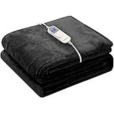 Wapaneus Heated Blanket Electric Blanket 62" x 84" Twin Size with 10 Heating Levels and 12 Hours time Settings, Flannel Fast-Heating Electric Blanket, ETL Listed, Machine Washable, Black