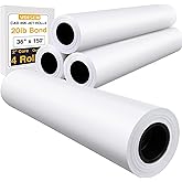 VOISEN Wide Format Paper,4 Rolls Plotter Paper 36 in x 150 Ft, CAD Bond Rolls,20lb,Bond Paper on 2" Core for CAD Printing on 