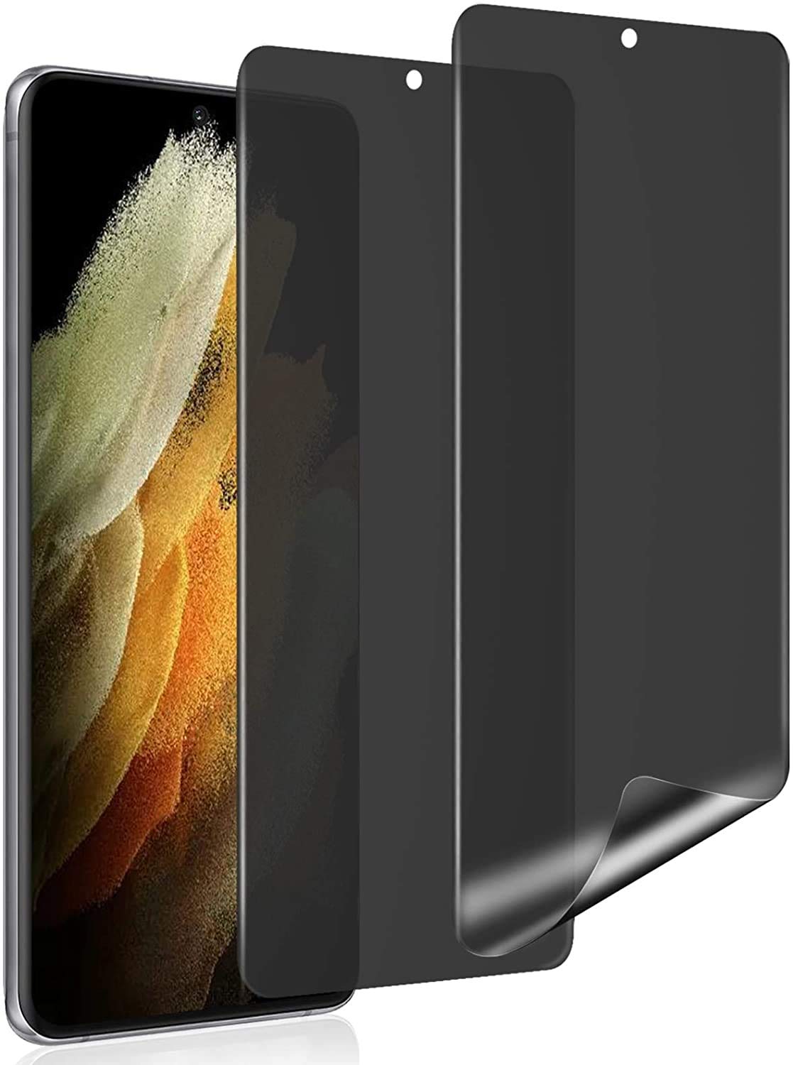 FHZXHY Soft Privacy Screen Protector for Galaxy S21 Ultra Full Adhesive TPU Screen Film Anti-Peep[Support fingerprint unlock] Bubble Free Compatible with samsung galaxy s21 ultra 5g(6.8") 2021
