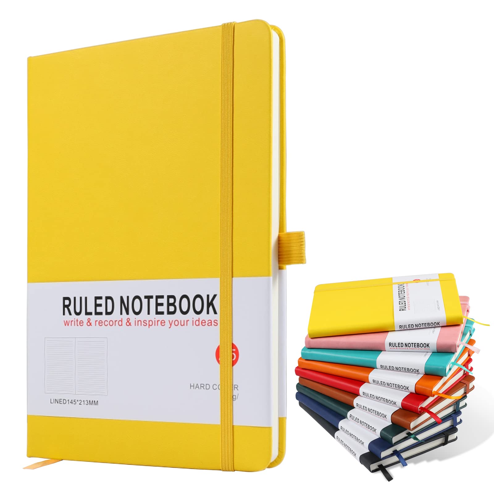 A5 Notebook, Journal Note Pad 200 Pages 80 GSM Journal Notebook Composition Notebooks Hardback Notepad with Lined Pages, Pen Loop and Expandable Paper Pocket, Journal Notepad Note Book-Yellow