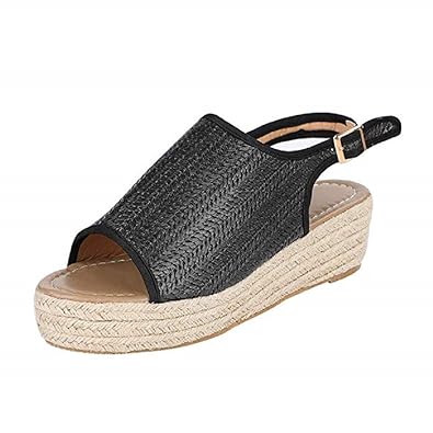 Keilsandaletten Damen Espadrilles Strand Keilabsatz Sandalen Sommer Riemchen Slingback Wedge Halbschuhe Pumps 6cm Plateau Sch