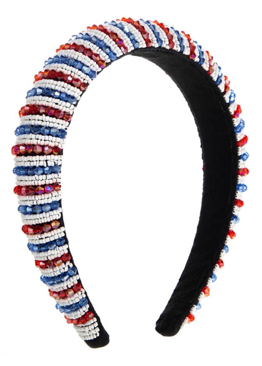 scicent Hairband Crystal Rhinestone Headbands for Women Plastic Wide Bling Glitter Head Band Padded Wide Hair Bands Party Wedding Headpiece Blue+White+Red 6916 — image 1