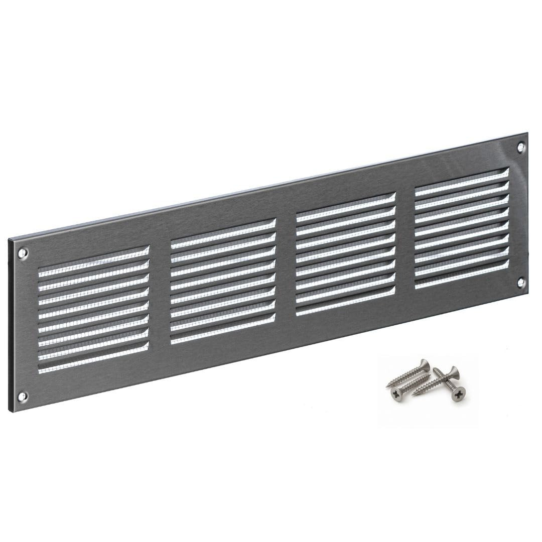 Steinberg14 Stainless Steel 400x100mm / 16x4 inch Ventilation Grille Metal Exhaust Air Grille Ventilation with Insect Screen 40 x 10 cm