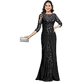 Rvzcn Lace Chiffon Mermaid Mother of The Bride Dresses for Women 3/4 Long Sleeve Formal Evening Gowns