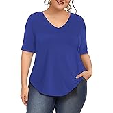 Amoretu Womens Plus Size Tops V-Neck Short Sleeve Tshirt Casual Blouse