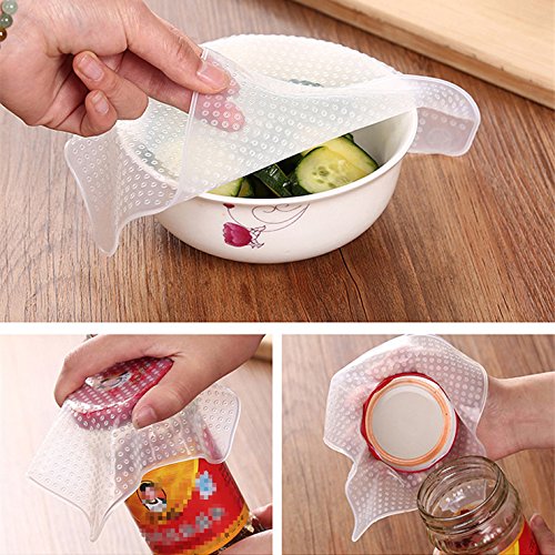 Kitchen Wonders Silicone Eco Stretch Lids, Reusable 4 Pack Food Wrap Seal Covers, Dishwasher & Microwave safe, Keep Food Fresh, Environmental Friendly Kitchen Wonders