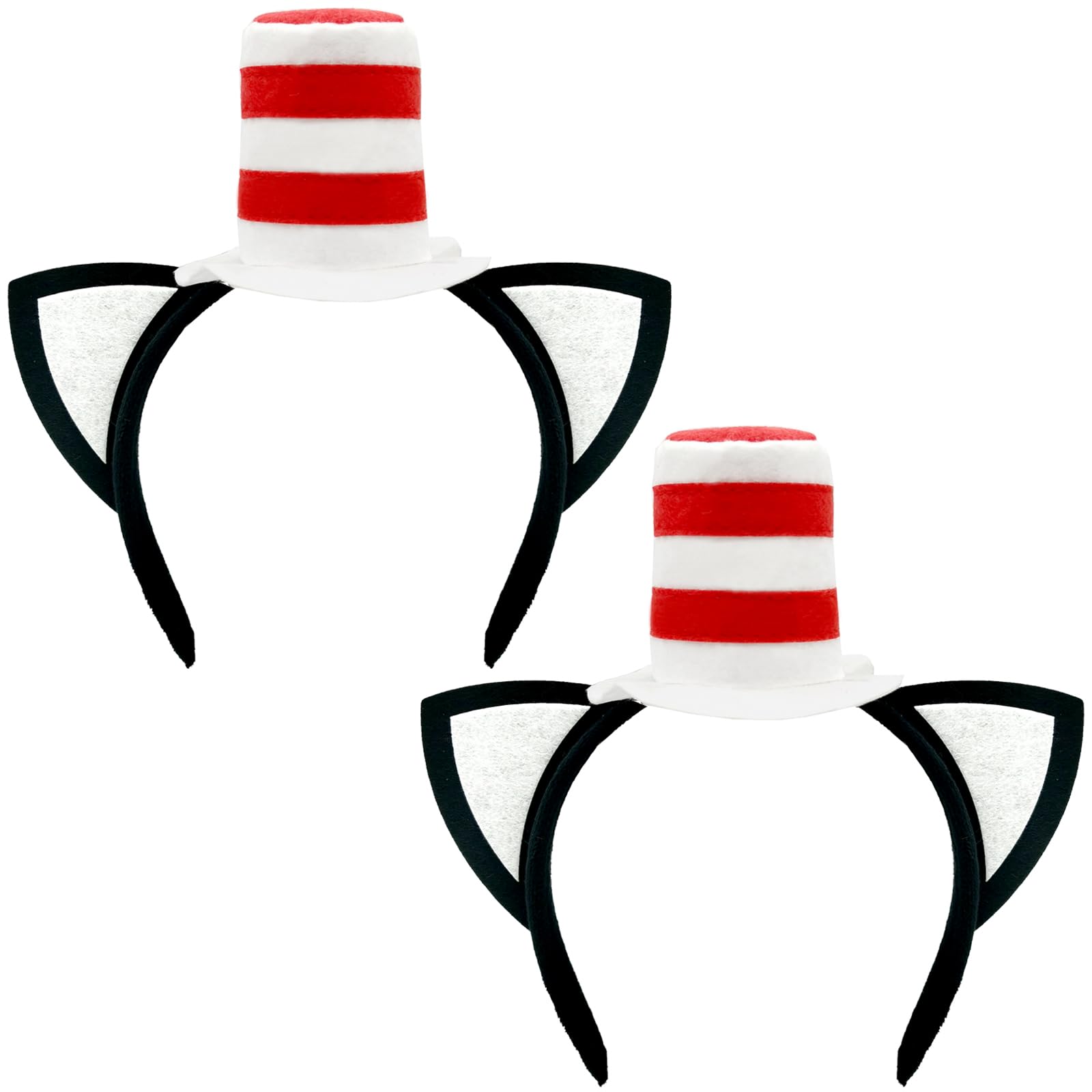 Photo 1 of 2 Pack Cat Ears Headband with Red Stovepipe Hat Red and White Striped Hat Headband Felt Cat Ear Headband Top Hat Cat Cosplay Costume Accessories for Party Favors
